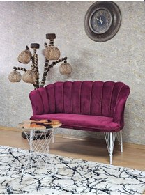 Resim Zafir İkili Beyaz Boyalı Tel Ayak Papatya Çay Seti Koltuk Takımı , Balkon, Salon, Ofis, Cafe Koltuk Takımı Bordo 