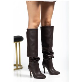 Resim Syt-2003 Kahve Körüklü İnce Topuklu Günlük Bayan Çizme Açık Bej - Kahverengi 