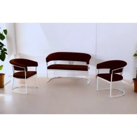 Resim Rozexi Rio Çay Seti Takımı Koltuk Takımı Oturma Odası Kafe Antre Hol Ofis 2+1+1 Krom Metal 