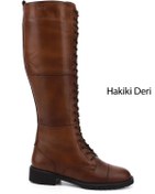 Resim GÖNDERİ(R) Kadın / Kız Taba Antik Fermuarlı Kauçuk Taban Hakiki Deri Postal Çizme 