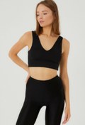 Resim LAMODEMAPASS Siyah V Yaka Crop Top 