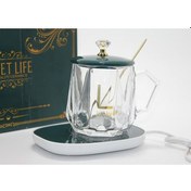 Resim Kenpazar Porselen Kapaklı Isıtıcılı Cam Kupa Bardak Dekoratif Hediyelik 