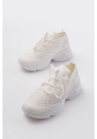 Resim Sp-2024 Beyaz Günlük Bağcıklı Fileli Taş Aksesuarlı Kadın Spo... Beyaz 