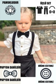 Resim Ares Kids Fashion Salopet Siyah Beyaz Gömlek Ve Papyon Siyah Bayramlık Özel Günlük Bebek Ve Çocuk Giyim 