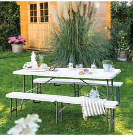 Resim Katlanır Kamp Karavan Piknik Masası Beyaz - Gri 