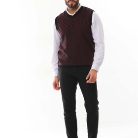 Resim Pelikan Erkek Çizgili V Yaka Süveter 9606 Bordo 