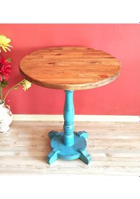 Resim Masifart Basel Fiskos Sehpa Tornalı Ayak Yan Sehpa Mavi Eskitme 