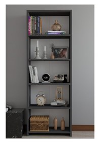 Resim 5 Raflı Kitaplık Dekoratif Çok Amaçlı Düzenleyici Raf 150 Cm Salon Çalışma Odası Raf Antrasit 