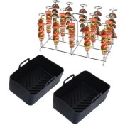 Resim Sweet Rui Dikdörtgen Şiş Izgara Tavası 3 Parça Ninja DZ201 DZ401 Foodi Serisi Hava Fritöz Aksesuarları ile Uyumlu (Yurt Dışından) 