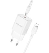 Resim Borofone Bn13 Pd30w Type-c Şarj Cihazı, 1m Type-c - 8 Pin Kablolu, Ab Fişli Beyaz 