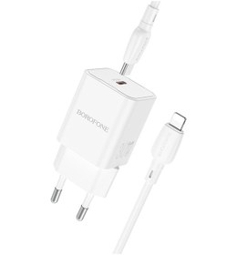 Resim Borofone Bn13 Pd30w Type-c Şarj Cihazı, 1m Type-c - 8 Pin Kablolu, Ab Fişli Beyaz 