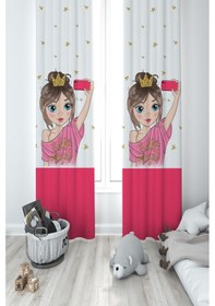 Resim Mekta Home Bebek Ve Çocuk Odası Selfie Yapan Prenses Kız Desenli 2 Kanat Fon Perde 