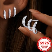 Resim Yeni S925 Gümüş Minimalist Simetrik Üç Pençe Küpe, Günlük Kullanım ve Parti Düğünleri için Şık Yüksek Kaliteli Kadınlar İçin Eşsiz Stil 