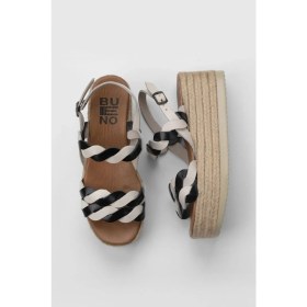 Resim Bueno Shoes Siyah Bej Parlak Deri Kadın Dolgu Topuklu Espadril Sandalet 01WU6119 