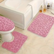 Resim 3 adet kabartmalı hızlı kuruyan banyo paspası, kaymaz ve rahat hafıza süngerli banyo halısı, makine yapımı polyester, suyla yıkanabilir, 3.05 cm kalınlıkta, 500g/m², küvet, duş ve mutfak için uygun 