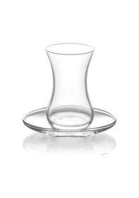 Resim Lav Demet Çay Seti 12 Parça Cam Çay Bardağı ve Tabak Takımı Şeffaf 