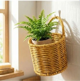 Resim Buffer Yuvarlak Hasır Dokulu Plastik Rattan Kaşıklık & Çatallık Askılı Kendiliğinden Tutmalı Çok Amaçlı Mutfak Organi Açık Kahverengi 