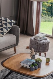 Resim Sanal Mobilya Beyaz Yuvarlak Peluş Gondol Puf 