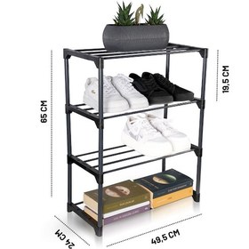 Resim Teno Çok Amaçlı Raf - 4 Katlı Metal Ayakkabılık - Organizer - Kitaplık - Çiçeklik Siyah 