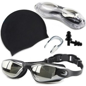 Resim Ranyeek Su Sporu İçin Anti Fog Uv Koruyucu Yüzücü Gözlüğü Ve Bone Seti - Siyah Renk, Rahat Ve Pratik Tasarım Diğer 