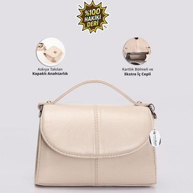 Resim Westbag Kadın Hakiki Deri Kapaklı Omuz Çantası Kartlık Ve Anahtarlık Bölmeli Küçük Boy Krem 
