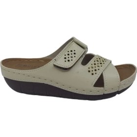 Resim Zerhan 2354 Kadın Krem Cırtlı Günlük Kullanım Dolgu Topuk Terlik 