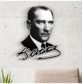Resim Atatürk Tasarımlı İmzalı Ahşap Duvar Tablosu Model 2 