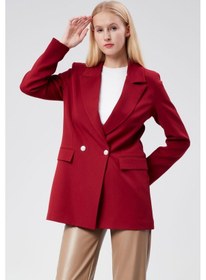 Resim Bordo Oversize Dokuma Blazer Ceket Siyah 