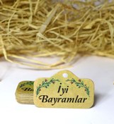 Resim Vice 60 Adet Bayram Etiketi “iyi Bayramlar” Baskılı Kraft Etiket (4x6 Cm) 