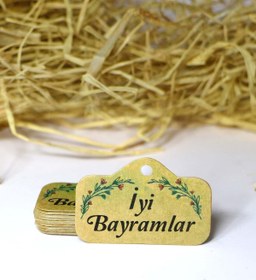 Resim Vice 60 Adet Bayram Etiketi “iyi Bayramlar” Baskılı Kraft Etiket (4x6 Cm) 