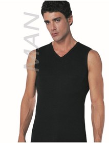 Resim Güneri Underwear Erkek Siyah Atlet Ribana Sıfır Kol V Yaka % 100 Pamuklu Body 3 Lü Paket 116-3s Siyah 