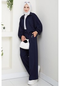 Resim Fermuarlı Oversize Takım 1595 - Lacivert Lacivert 