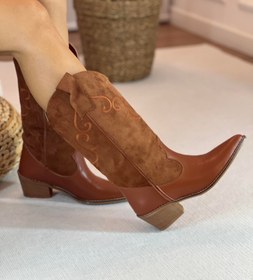 Resim Maisy Taba Nakış Detaylı Süet Western Çizme 