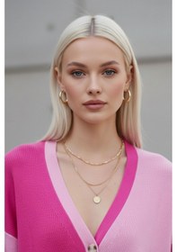 Resim Kadın Fuşya-pembe Oversize Yumuşak Dokulu Rahat Kesim Düğmeli Triko Hırka - Kadın Hırka Pembe 