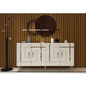 Resim Honest Konsol Tv Sehpası Çok Amaçlı Dolap 150 Cm Beyaz Gümüş 