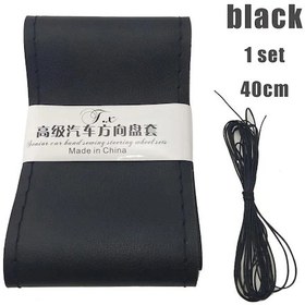 Resim 36cm/40cm Yumuşak Direksiyon Kılıfı Evrensel Deri Örgü Kulp Kılıfı İğne Ve 40cm Black 1set 40cm Black 1set 