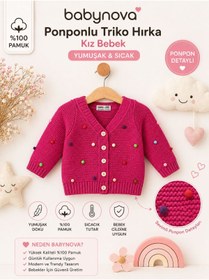 Resim babynow BabyNova Renkli Ponponlar Figürlü Düğme Detaylı Kız Çocuk Hırka 