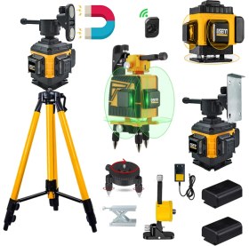 Resim Eisenn Germany Kumandalı Mıknatıslı 12 Köşe Artı Lazer Terazi Distomat Yeşil Çizgi 2 Akülü 360 Derece + 1.5 mt Tripod Ayak 40 mt Menzil 