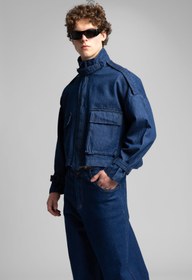 Resim Şerit Detaylı Utility Denim Ceket - Lacivert / 
