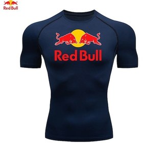 Resim Red Bull Erkekler Kısa Kollu Sıkıştırma Spor Tişört Koşu Rashguard Jiu Jitsu Üstlerikırmızı Kirmizi 