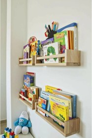 Resim aden home senin evin senin dünyan Montessori Çocuk ve Bebek Odası Duvar Rafı, Eğitici Ahşap Kitaplık Rafı, 4'lü Set, ACKTP07 