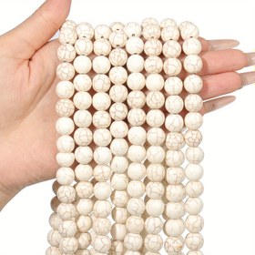 Resim 15 İnç Doğal Taş Beyaz Howlite Aralayıcı Boncuklar 4mm-12mm (0.16"-0.47") Çatlak Desenli - Kolyeler, Bilezikler için DIY Takı Yapımı, El Sanatları Malzemeleri & Noel Hediyeleri, Boncuklu Bileklikler, Benzersiz Desenler 