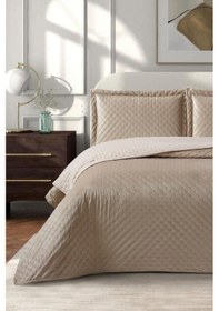 Resim Parma Çift Kişilik Lüks Kadife 240x260 Cm Yatak Örtüsü Cappucino Cappuccino 