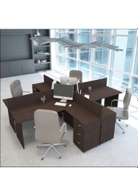 Resim Burovena Vena Nil L Workstation Dörtlü Çalışma Masa 318Cm X 296Cm X 115H 