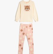 Resim Kız Bebek Pamuklu Pijama Takımı Kaplan Baskılı Uzun Kollu Tişört ve Beli Lastikli Pijama Altı 2 Parça 