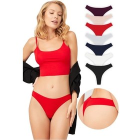 Resim Cottonhill Basic Pamuklu Kadın Tanga Külot 7'li Paket Renkli-7 Çok Renkli 