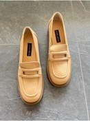 Resim MİLARNU Kadın Hakiki Deri Bej Loafer Ayakkabı 