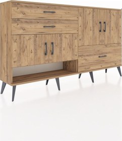 Resim Arges Konsol 3 Raflı 3 Çekmeceli 4 Kapaklı 176x30x99 Çam-çam Çam-çam 