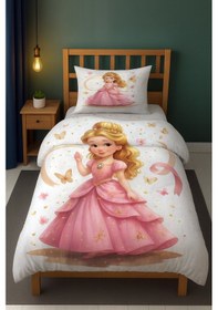 Resim Pembe Prenses Kelebekli Tek Kişilik Çocuk Nevresim Seti Pembe 