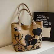 Resim Disney Lady Mickey & Minnie Tote Bag - Büyük Kapasiteli Günlük Omuz Çantası Fermuar Kapanışı, Bej Karikatür Baskı, Günlük Kullanım İçin Mükemmel, Sağlam Tutacaklar, Günlük Kullanım Çantası | Eğlenceli Aksesuar | Dayanıklı Tutacak Çantası, Tote Çantası 